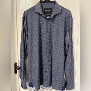 Maceoo Einstein Maze Gingham Blue Button Down Performance collared shirt size L